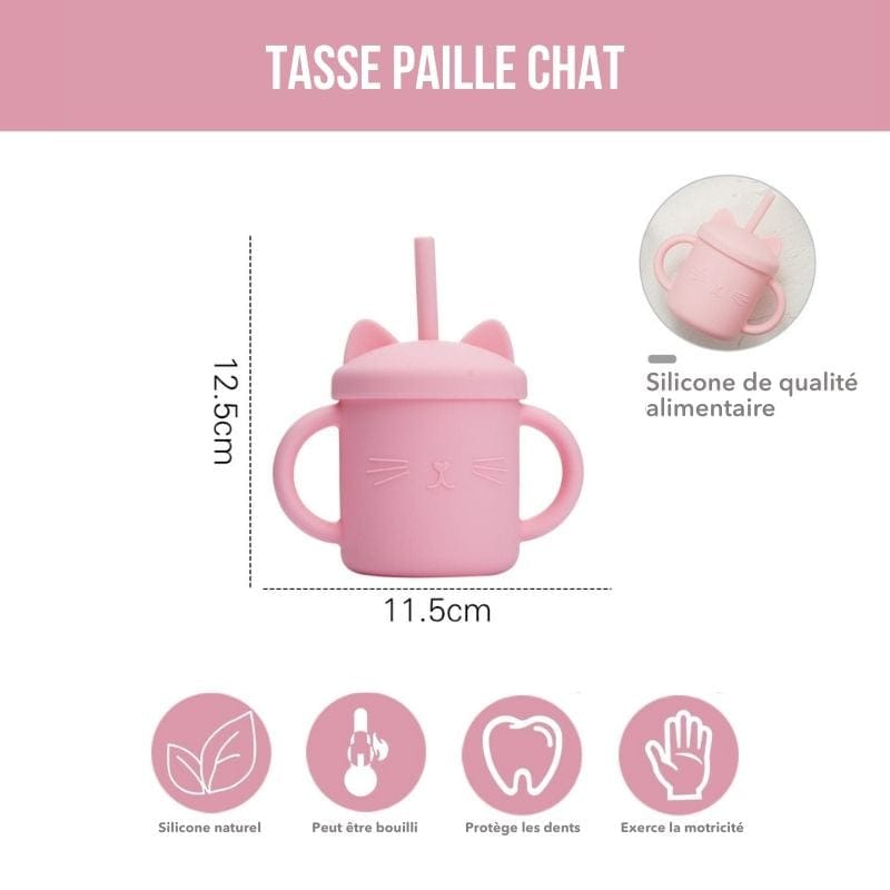 Tasse Paille en Silicone Chat | Bébé Calins