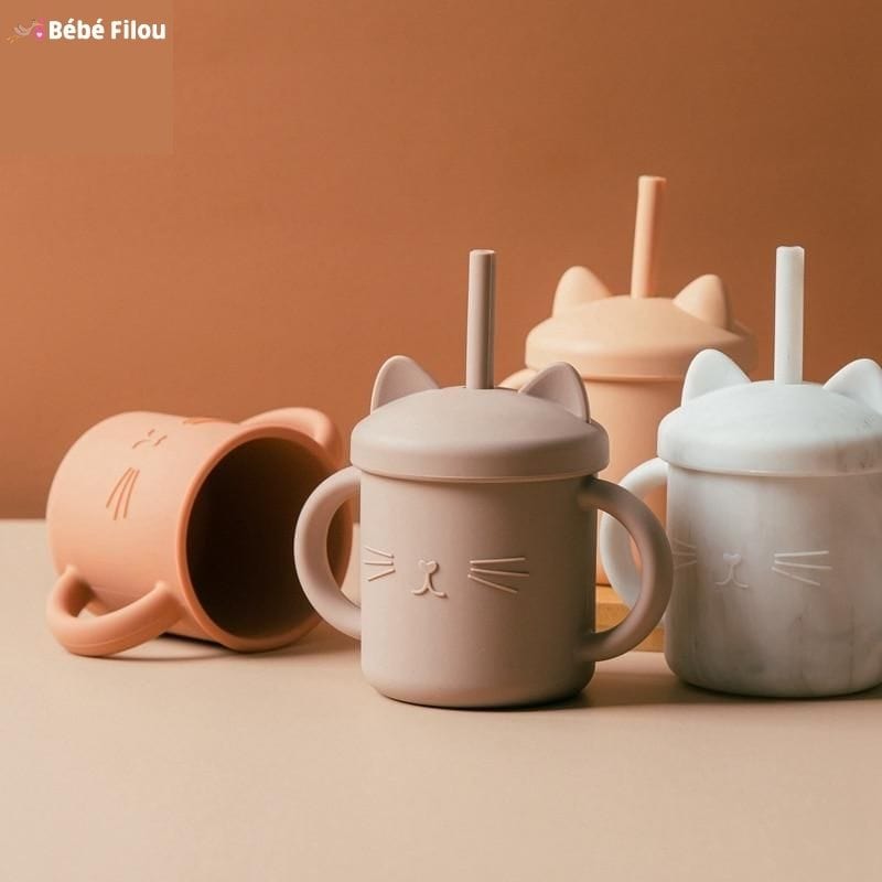 Tasse Paille en Silicone Chat | Bébé Calins