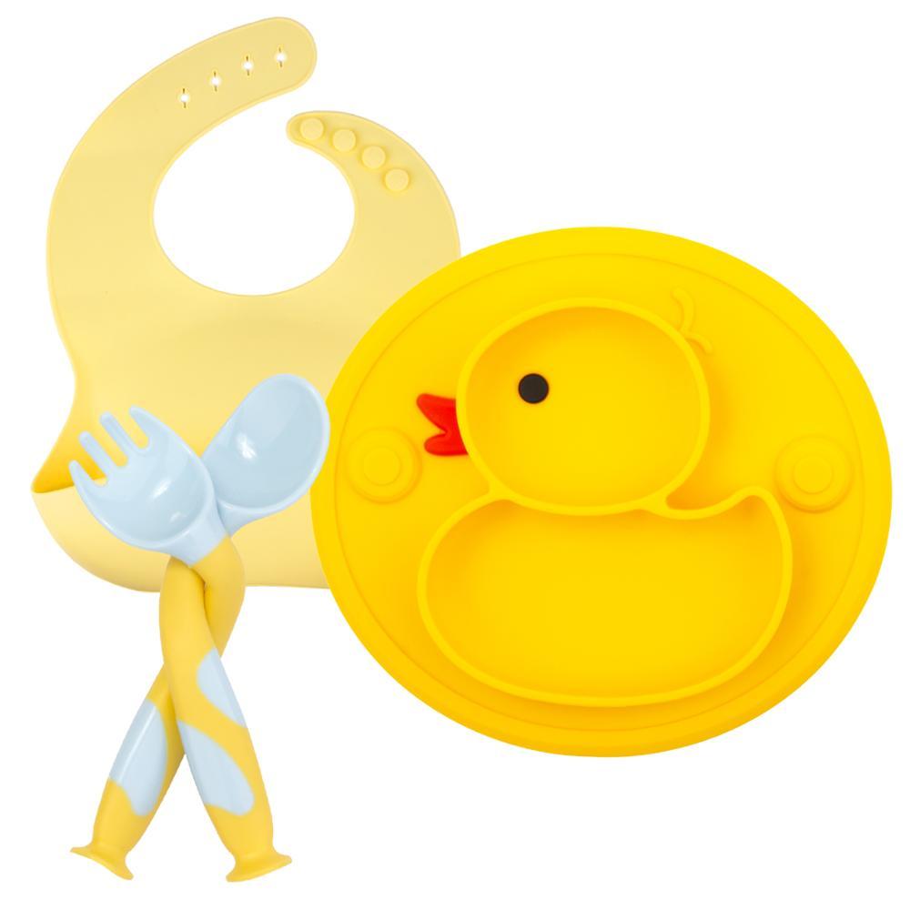 Coffret Repas Bébé en Silicone Canard | Bébé Calins