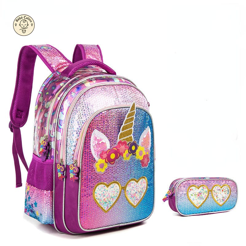 Cartable licorne scintillante accompagné de sa trousse magique