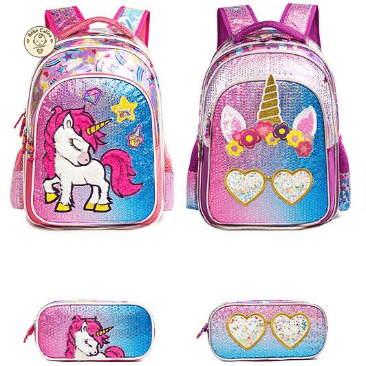 Cartable licorne scintillante accompagné de sa trousse magique