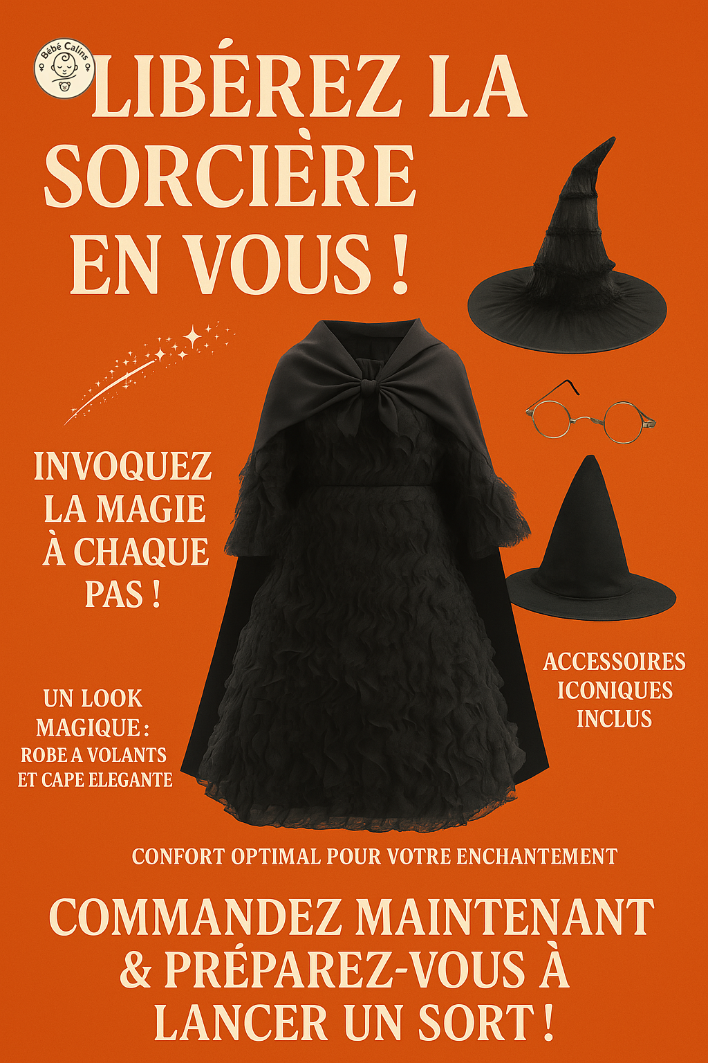 Déguisement de Sorcière Halloween Enfant Robe Noire