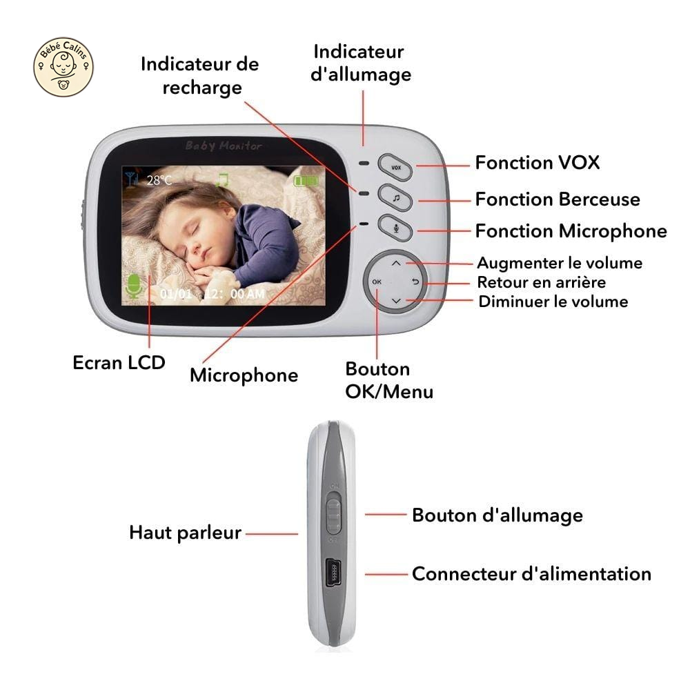 Babyphone : Moniteur bébé avec Ecran Portable à Vision Nocturne