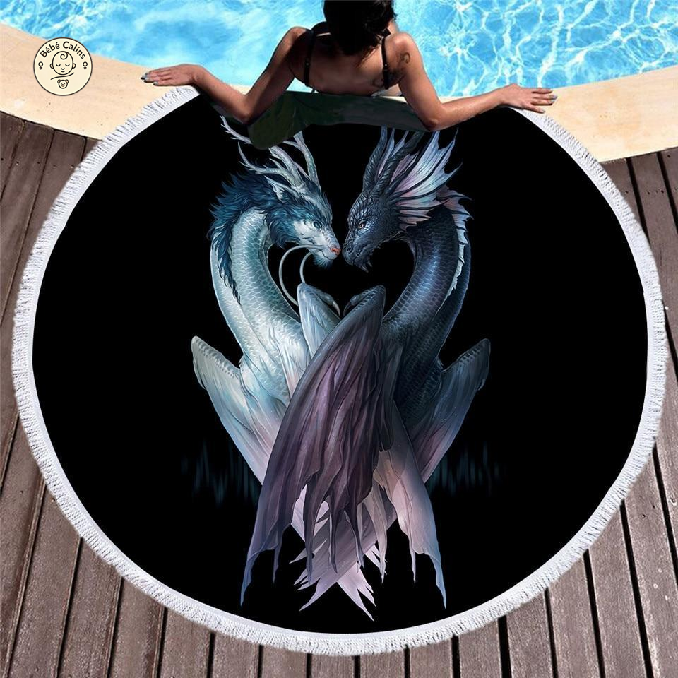 Serviette de plage ronde<br> couple de dragon