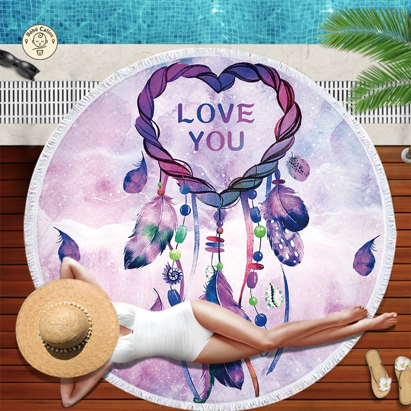serviette de plage ronde<br> amour onirique