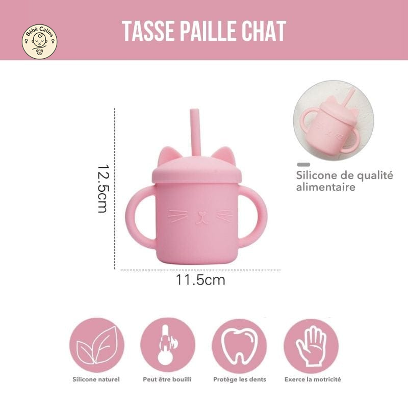 Tasse Paille en Silicone Chat | Bébé Calins