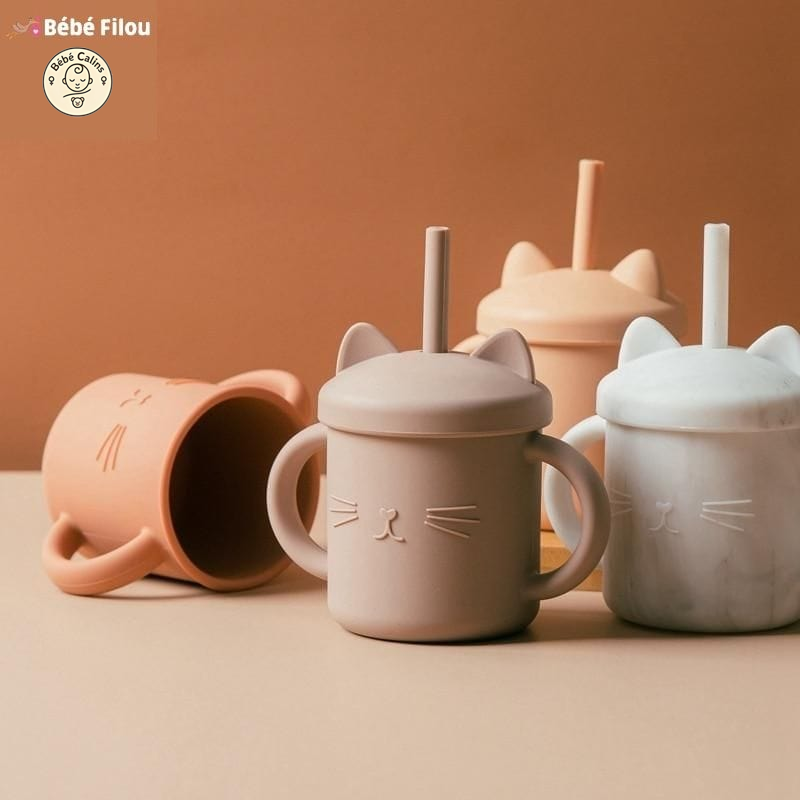 Tasse Paille en Silicone Chat | Bébé Calins