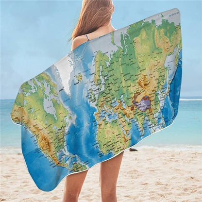 Grande serviette de plage<br>carte du monde