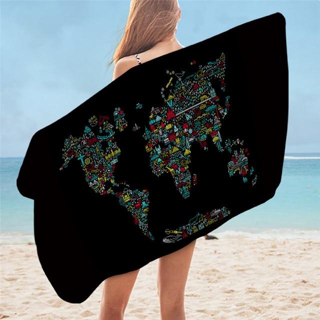 Grande serviette de plage<br>carte du monde