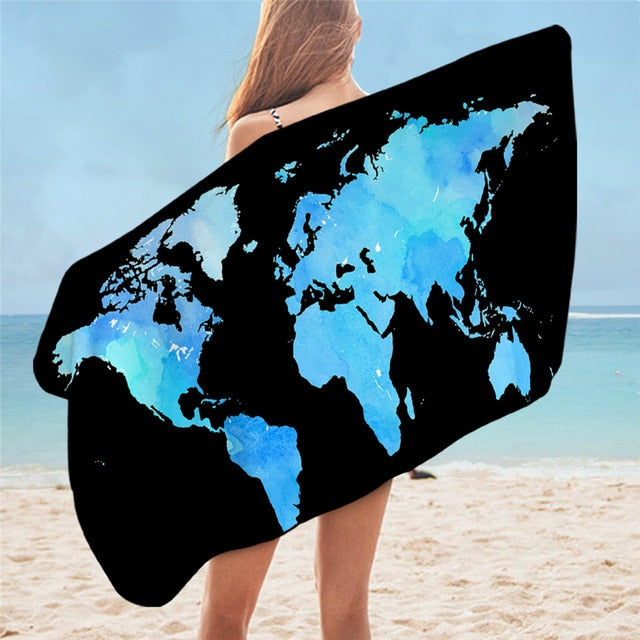 Grande serviette de plage<br>carte du monde