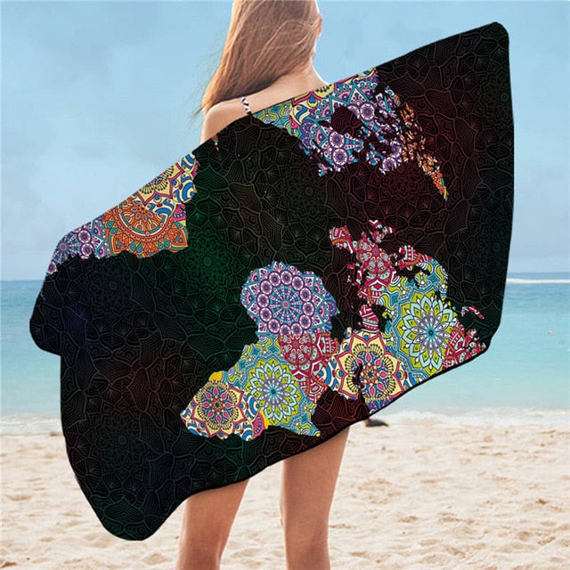 Grande serviette de plage<br>carte du monde