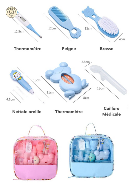 Trousse de soins pour bébé avec 13 accessoires en silicone essentiels