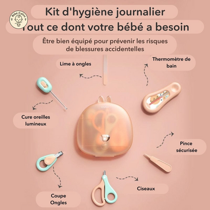 Tranquillité et douceur : Trousse de soin pour bébé, idéale pour l'hygiène et la toilette