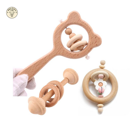 Coffret Jeux en Bois 3 Pièces avec Hochet