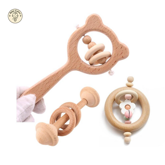 Coffret Jeux en Bois 3 Pièces avec Hochet