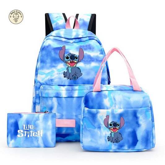 Cartable Coloré à Stitches avec Lunch Box et Trousse Incluse