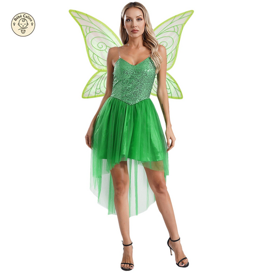 Déguisement fée Robe Elfique Verte avec Ailes Papillon