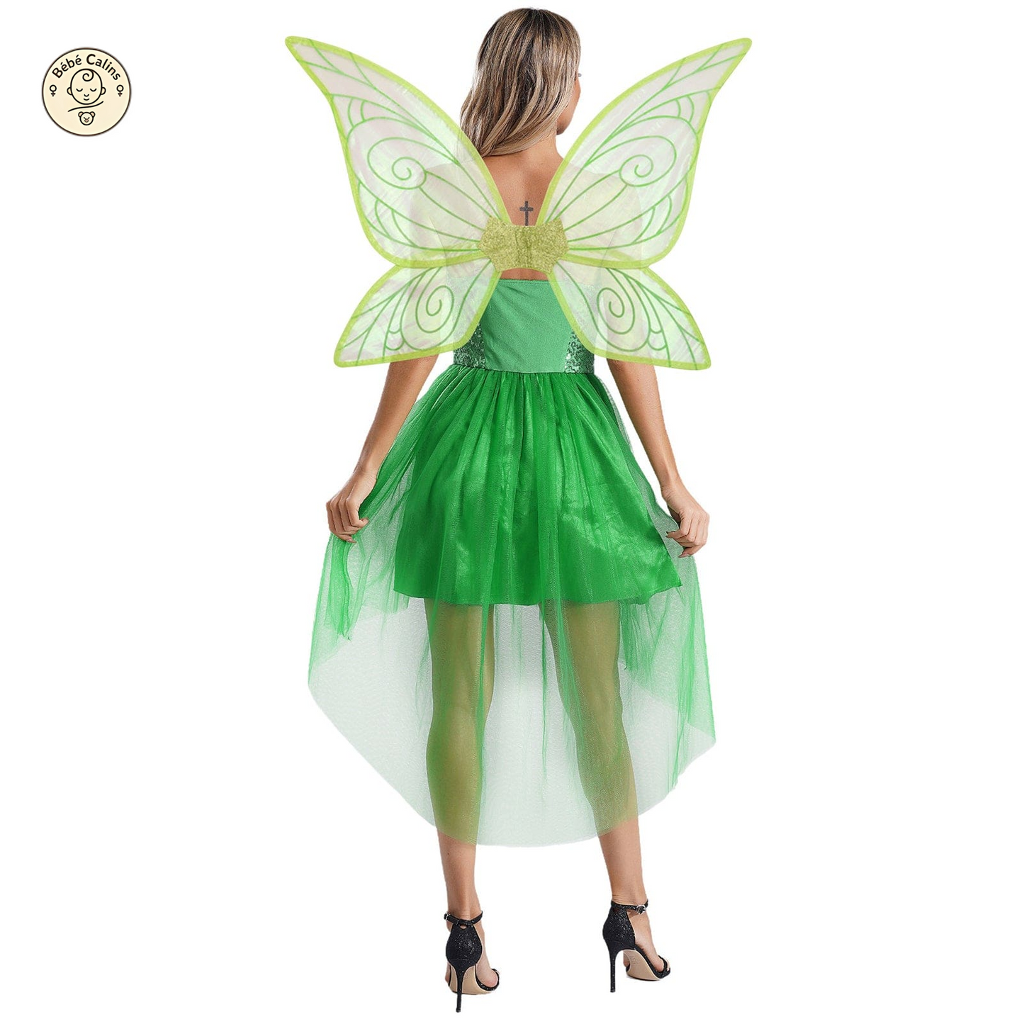 Déguisement fée Robe Elfique Verte avec Ailes Papillon