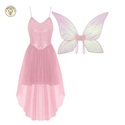 Déguisement fée Robe Elfique Verte avec Ailes Papillon