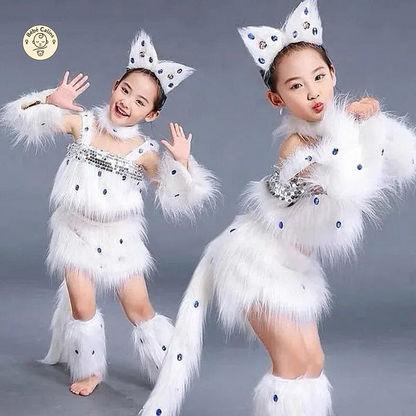 Déguisement Chat Blanc Fille Danse Cosplay