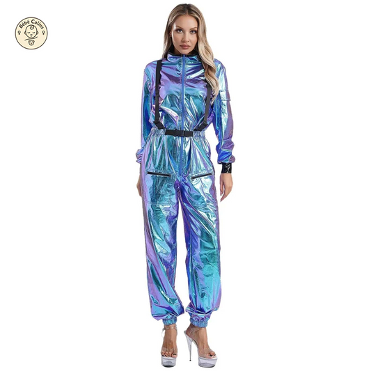 Déguisement Astronaute Métallique Femme à Zip Frontal