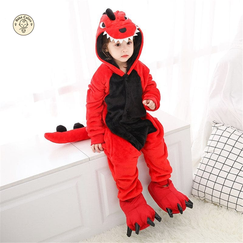 Déguisement Dinosaure Enfant Kigurumi Rouge Chaud