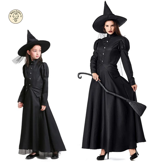 Déguisement de Sorcière Noire Élégante Adulte et Enfant