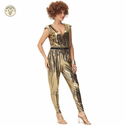 Déguisement année 80 femme doré disco