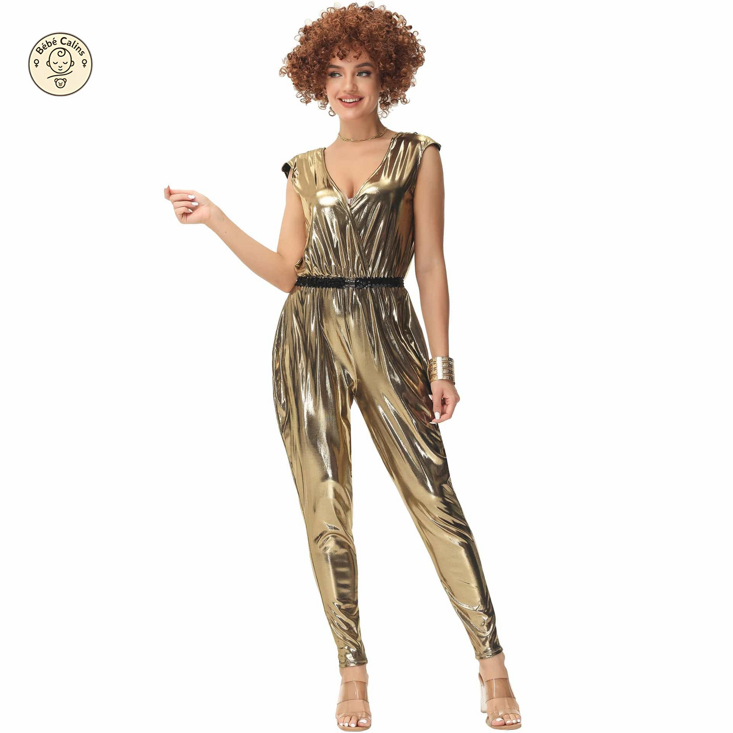 Déguisement année 80 femme doré disco
