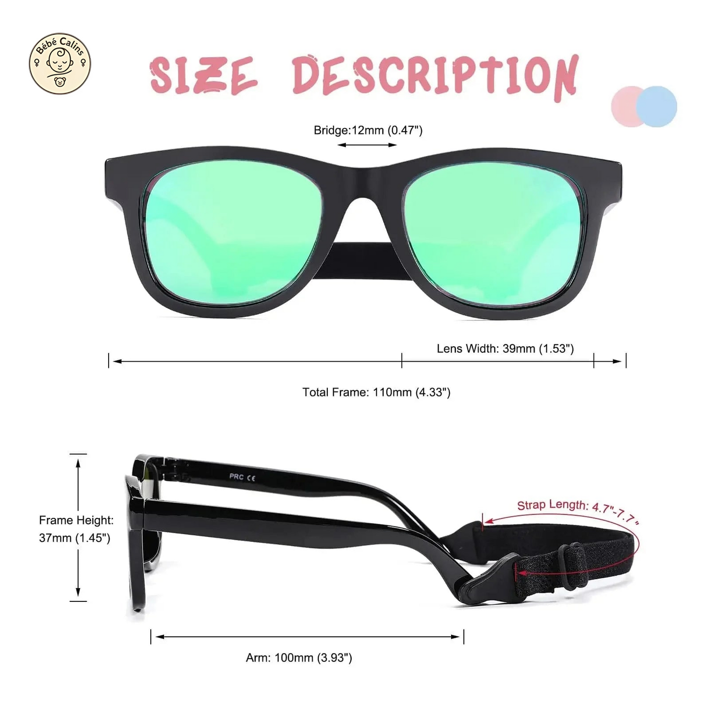 Lunettes de soleil bébé polarisées flexibles avec sangle