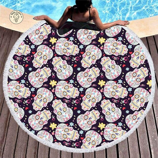 Serviette de plage<Br>ronde skull