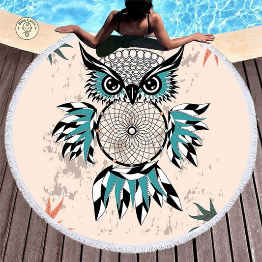 Serviette de plage<br>ronde hibou