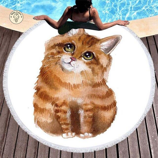 Serviette de plage<Br>ronde chaton