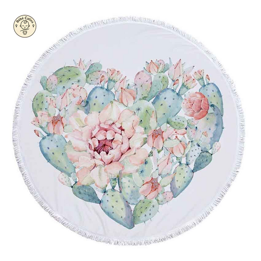 Serviette de plage ronde<br> cœur de cactus