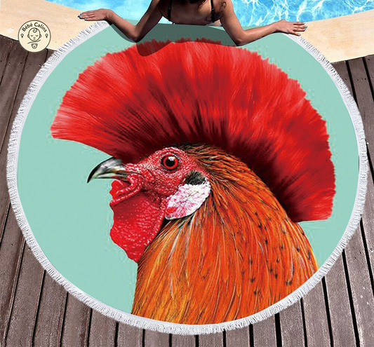 Serviette de plage ronde<br> coq punk