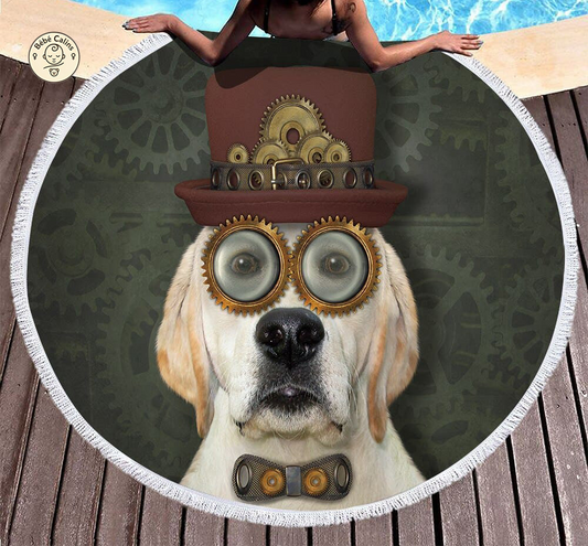 Serviette de plage ronde<br> chien insolite