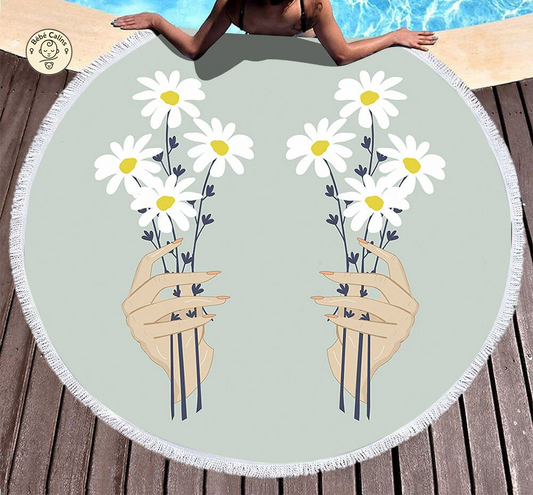 Serviette de plage ronde<br> bouquet de fleurs