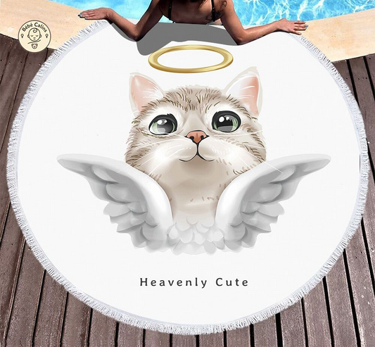 Serviette de plage ronde<br> anges des chats
